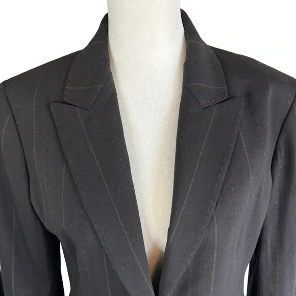 ELIE TAHARI Lined Blazer Black Red Top Stitch Detail Viscose Wool Lycra Size 8 - Picture 1 of 12